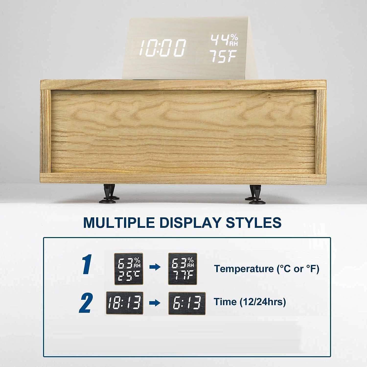 Digital Alarm Clock with Wooden Electronic LED Time Display by DailySale