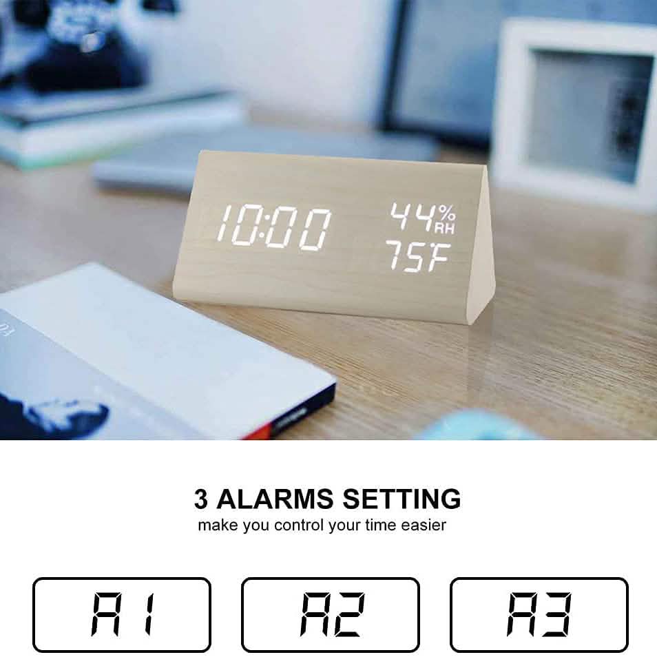 Digital Alarm Clock with Wooden Electronic LED Time Display by DailySale