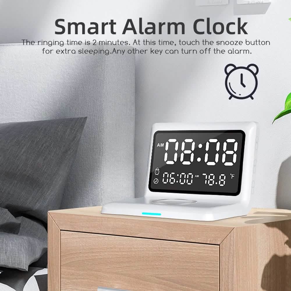 Digital Mirror Clock Wireless Charging Alarm Clock by DailySale