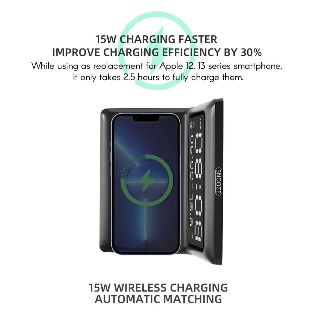 Digital Mirror Clock Wireless Charging Alarm Clock by DailySale