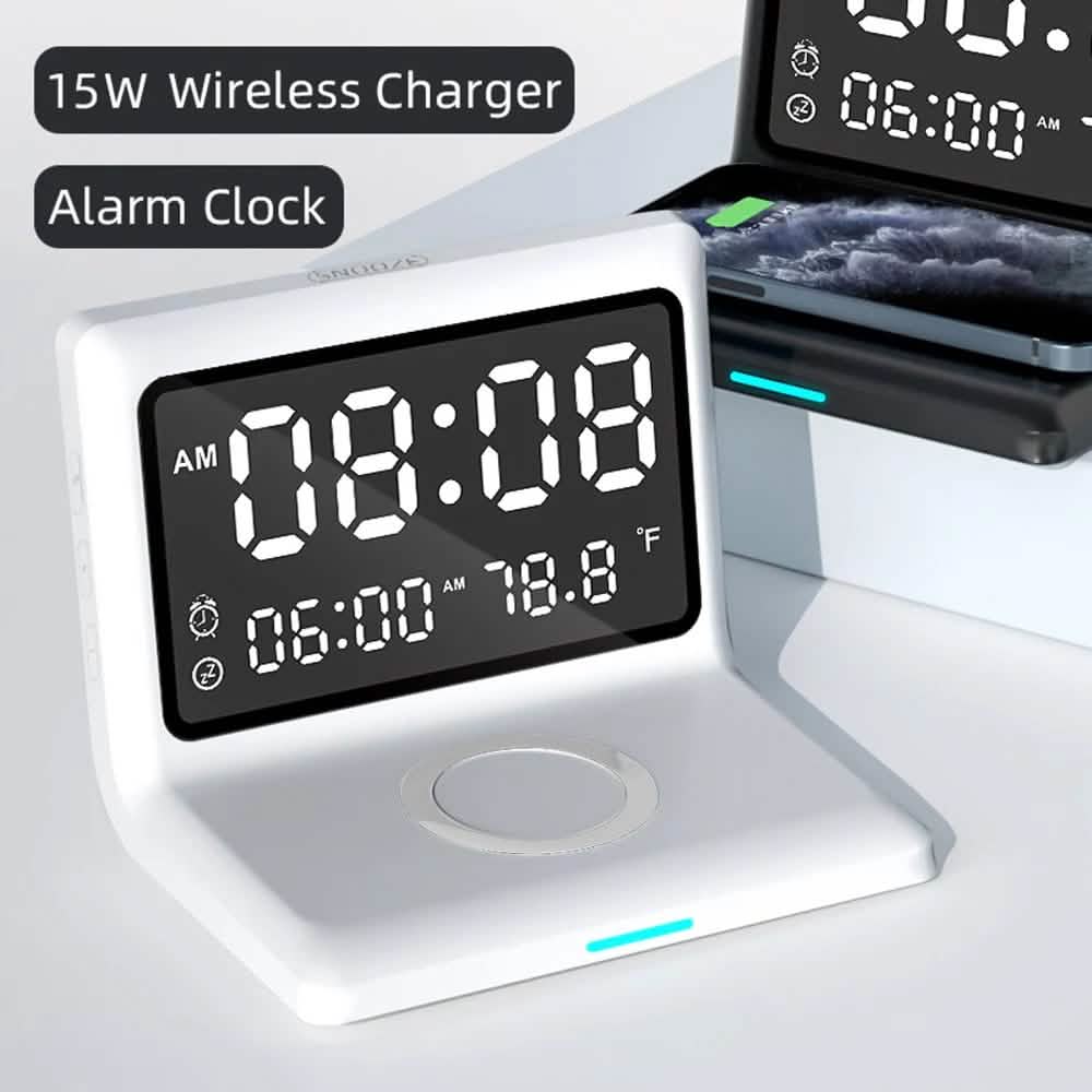 Digital Mirror Clock Wireless Charging Alarm Clock by DailySale