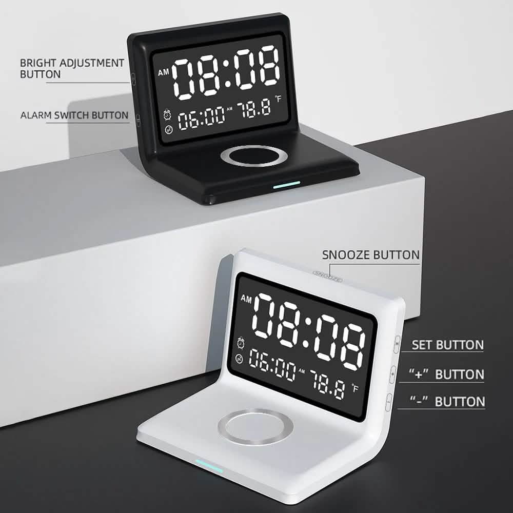 Digital Mirror Clock Wireless Charging Alarm Clock by DailySale