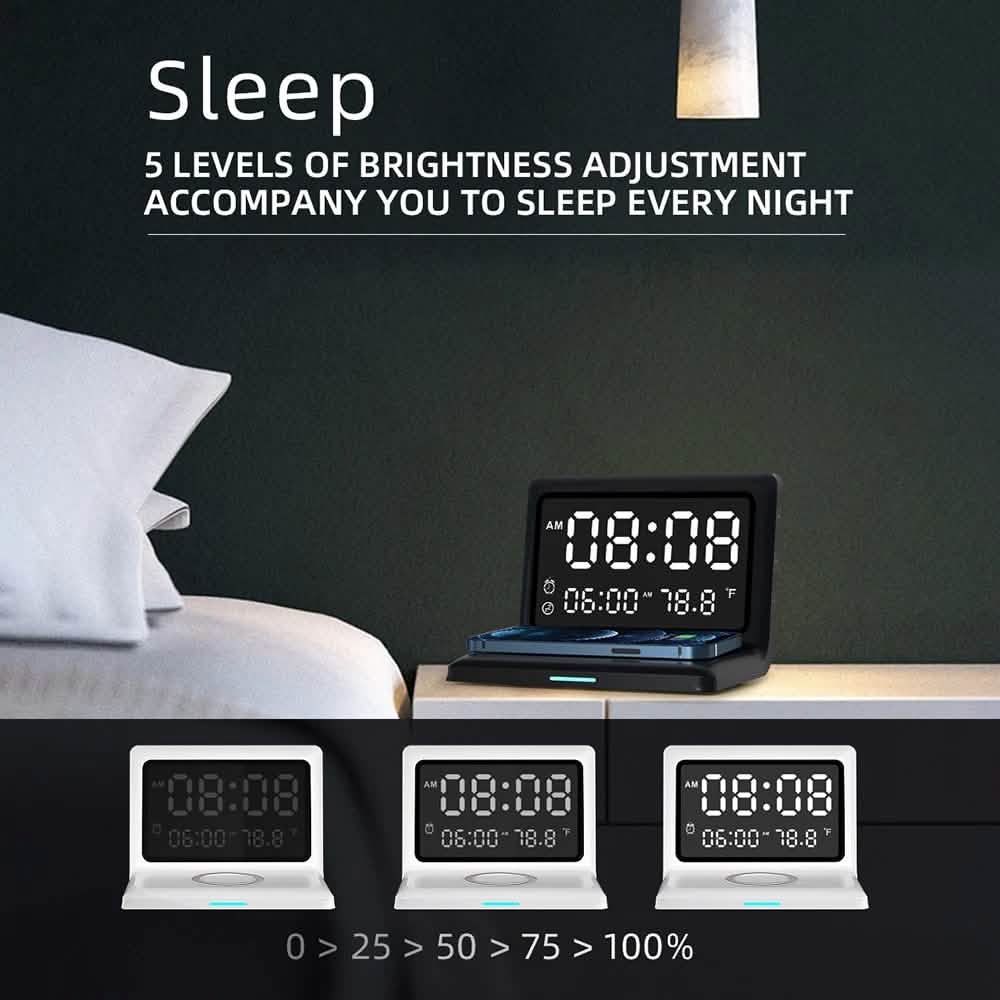 Digital Mirror Clock Wireless Charging Alarm Clock by DailySale