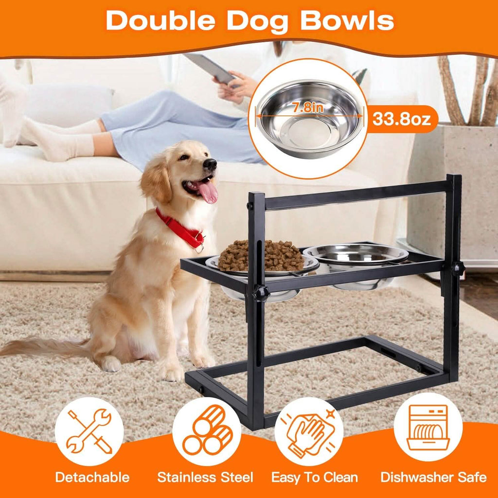 Dog Raised Bowls with Adjustable Height Stainless Steel by DailySale