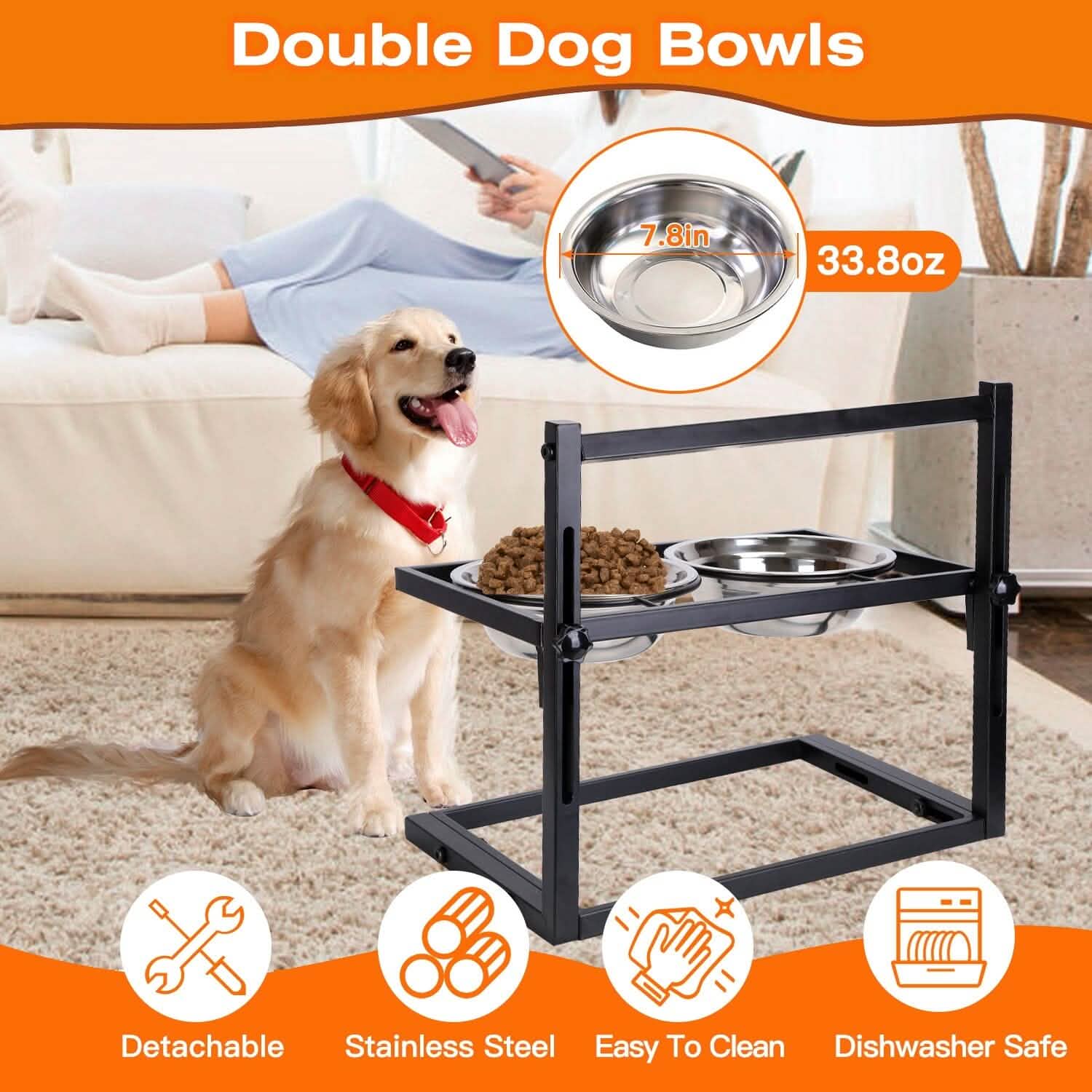 Dog Raised Bowls with Adjustable Height Stainless Steel by DailySale