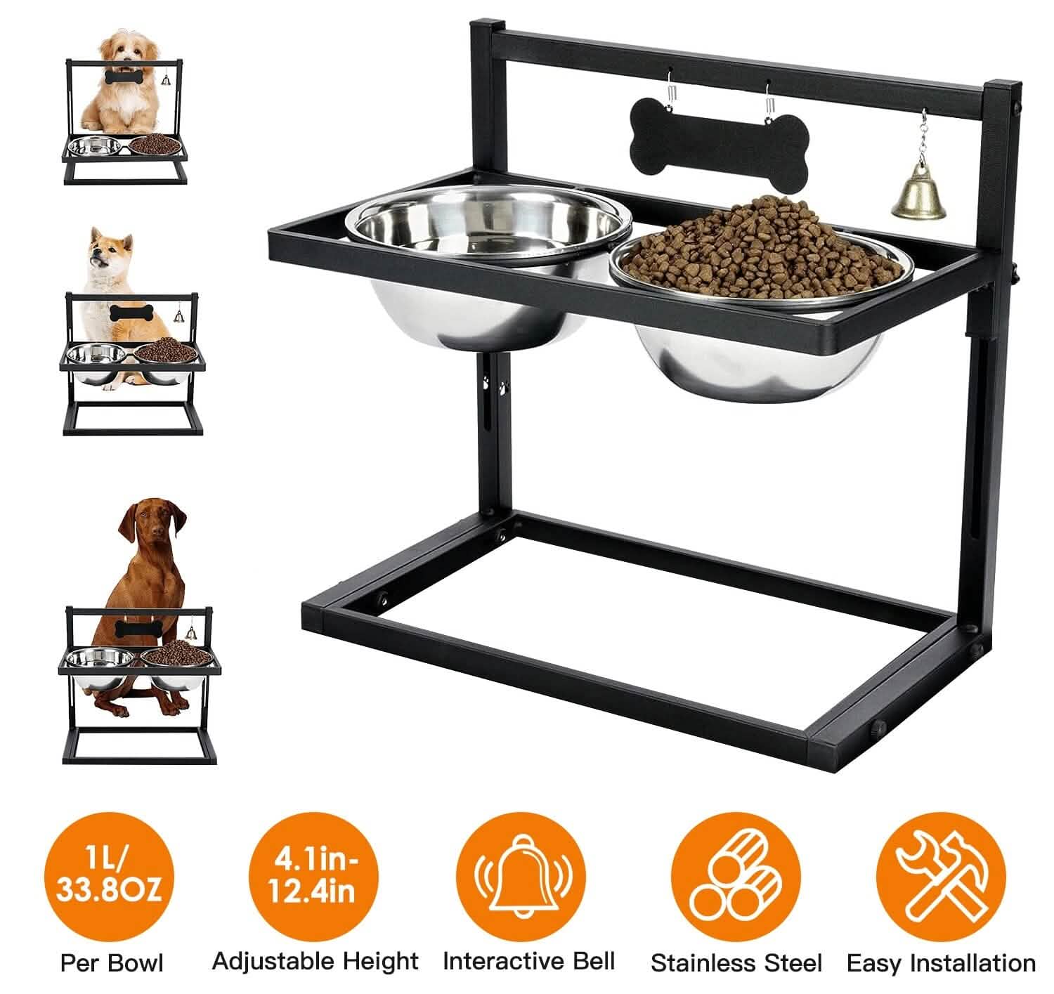 Dog Raised Bowls with Adjustable Height Stainless Steel by DailySale