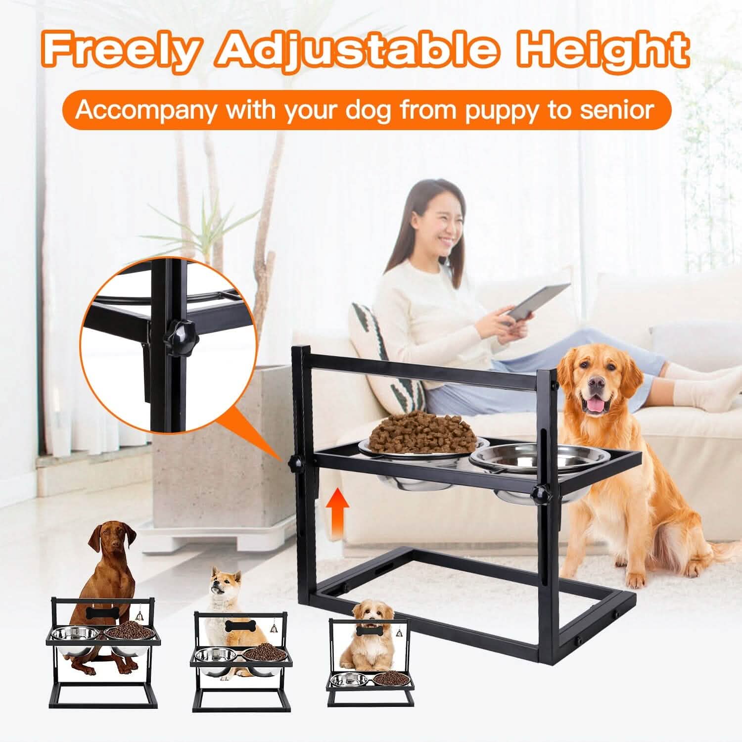 Dog Raised Bowls with Adjustable Height Stainless Steel by DailySale