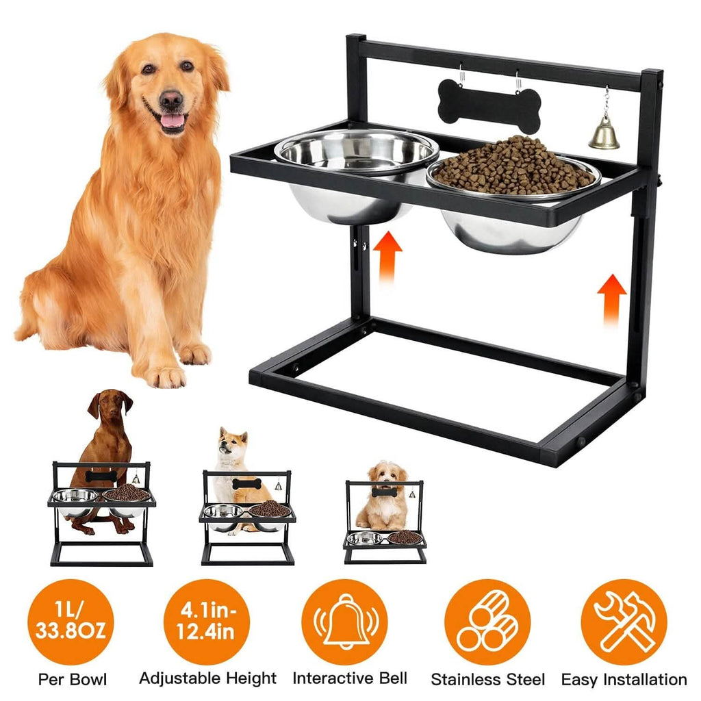 Dog Raised Bowls with Adjustable Height Stainless Steel by DailySale