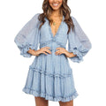 Dokotoo Womens Spring Summer Deep V Neck Ruffle Long Sleeve Floral Print Mini Dress by DailySale