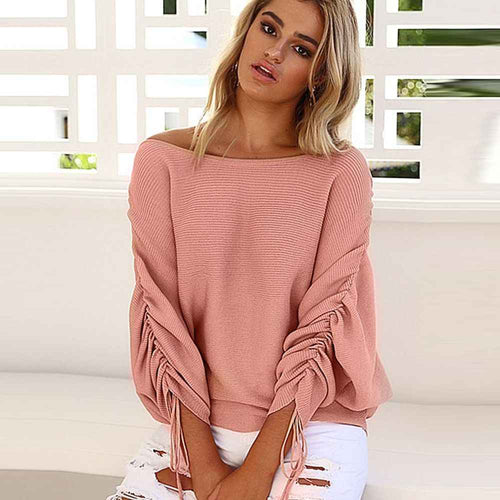 Autumn and Winter New Casual Bat Sleeves Off The Shoulder Pit Wool Sweater Women's Clothing by Wild and Free Boutique