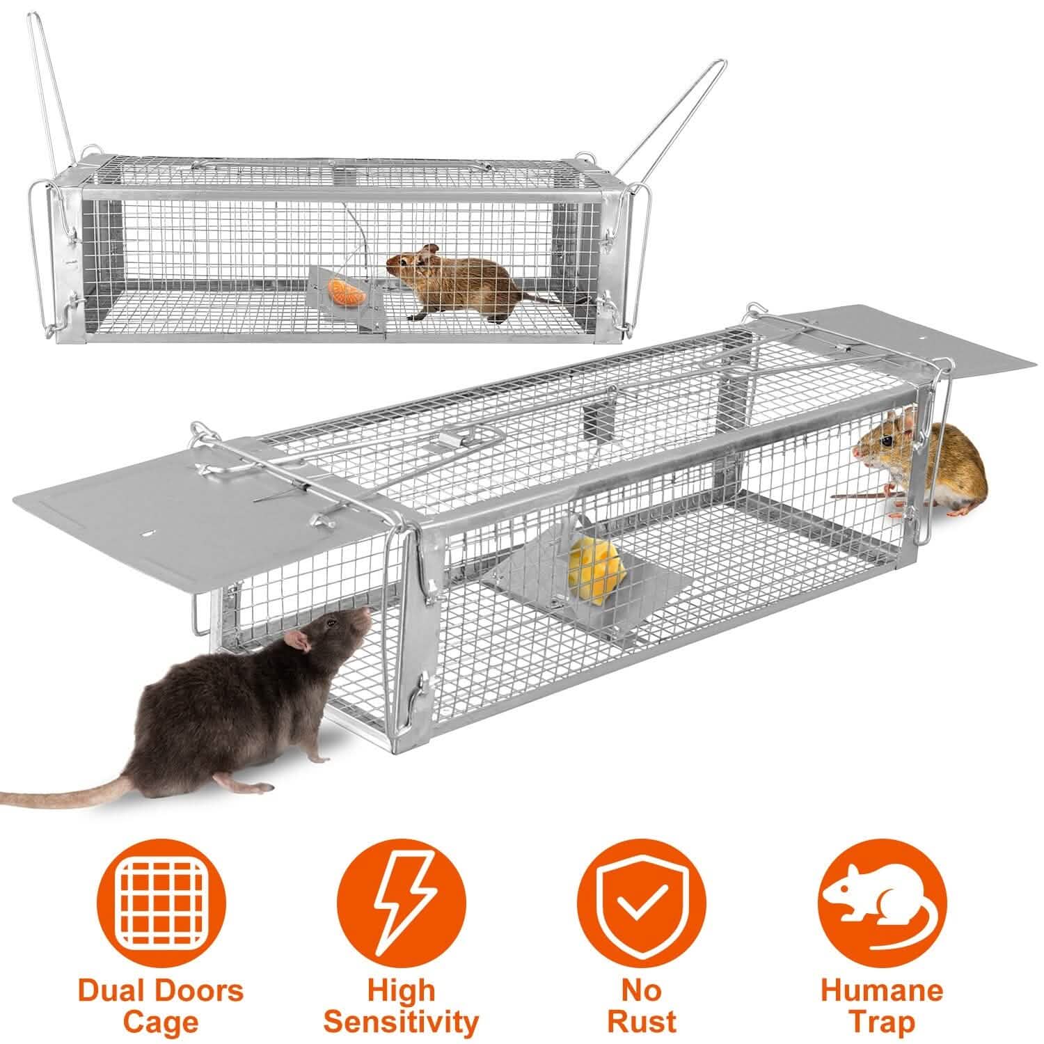 Dual Door Rat Trap Cage Humane with 2 Detachable U Shape Rod by DailySale