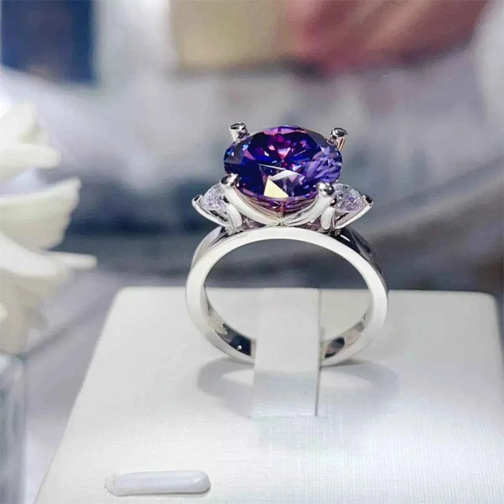 925 Sterling Silver Purple 5 Carat Moissanite Ring