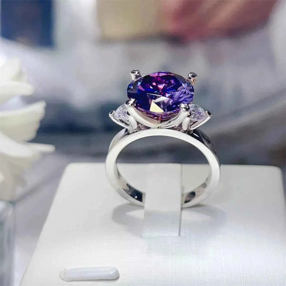 925 Sterling Silver Purple 5 Carat Moissanite Ring