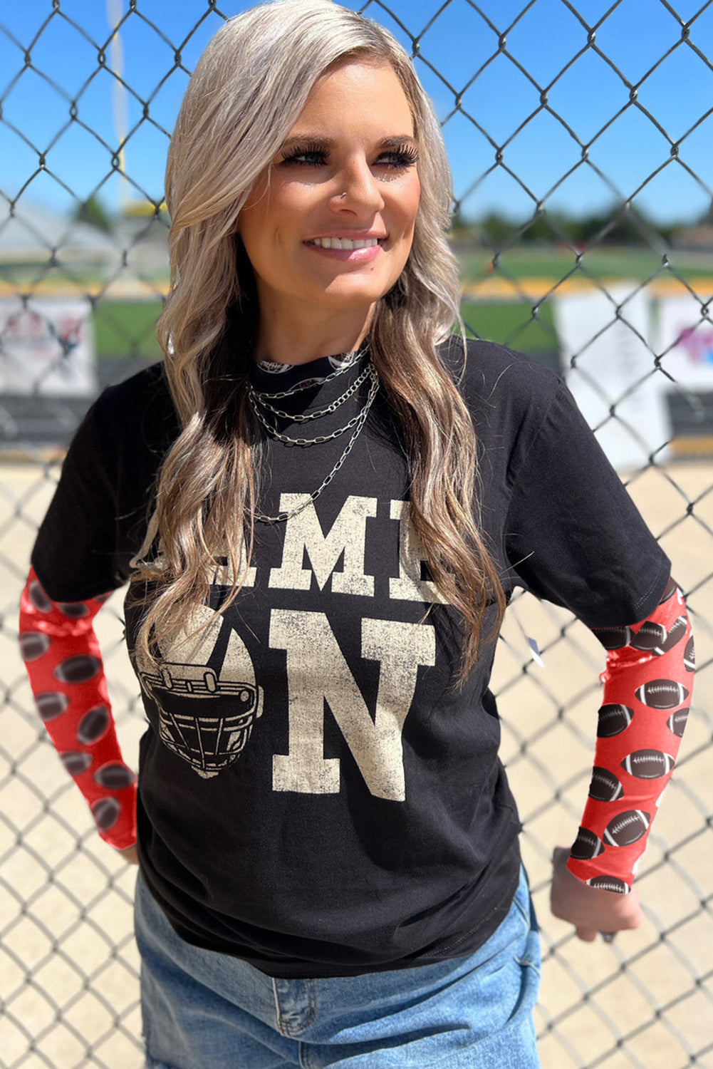 Brown Game Day Football Mesh Sheer Long Sleeve Top