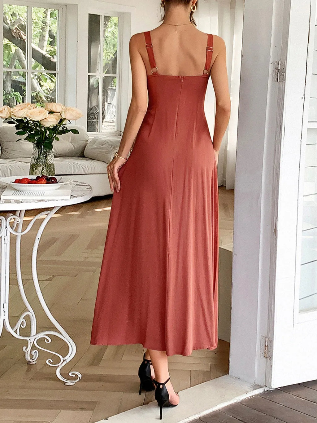 Contrast Wide Strap Midi Cami Dress
