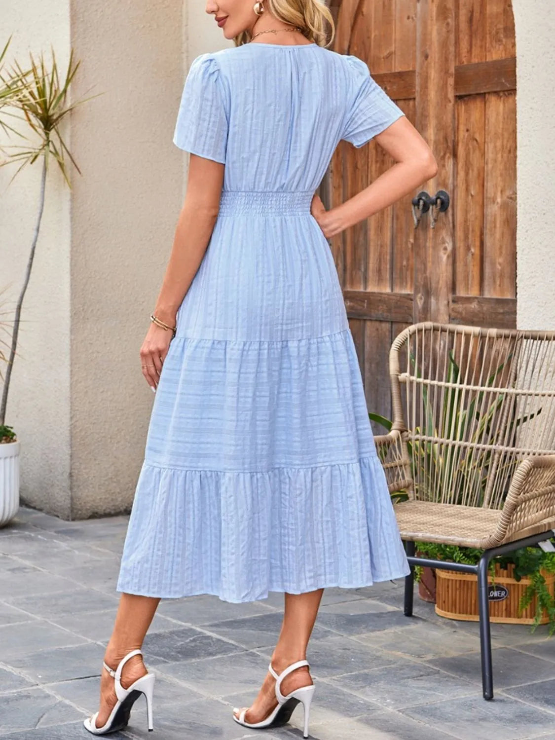 Tiered Notched Short Sleeve Dress by Shopiebay