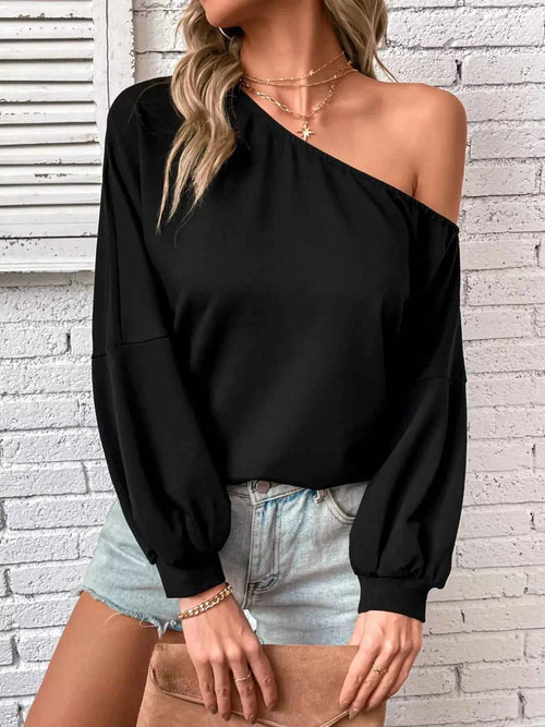 Asymmetrical Long Sleeve One Shoulder Sweatshirt by Be Bliss Boutique