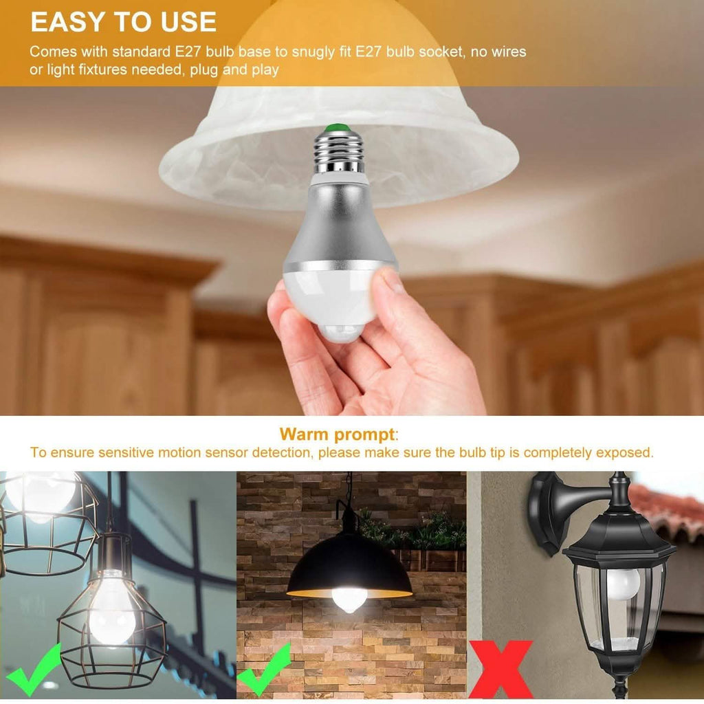 E27 Motion Sensor Light Bulb 1000LM 6500K Dust to Dawn Automatic by DailySale