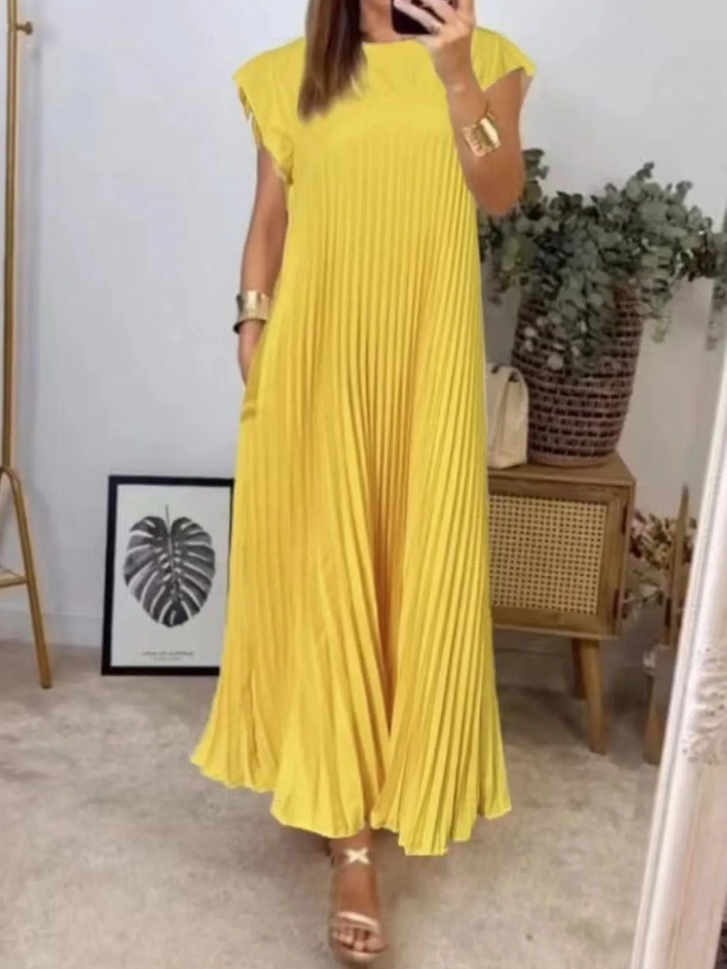 Pleated Round Neck Maxi Dress by Shopiebay