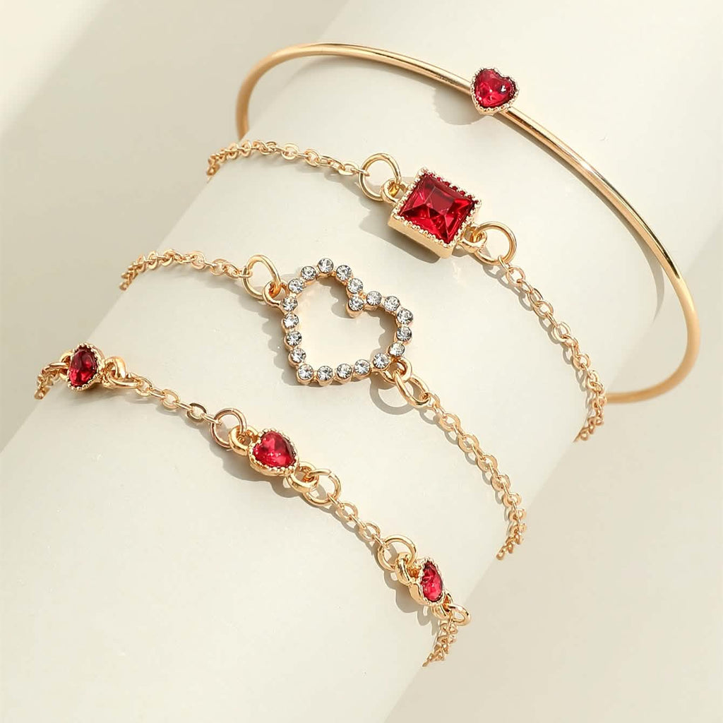 4pcs Rhinestone Alloy Bracelet Set – Minimalist Heart & Square Design by DailySale