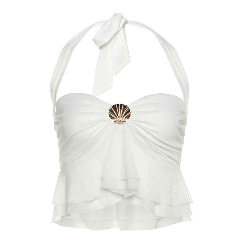 Women's Pure Hot Girl Metal Shell Button Vest Top