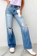 Myosotis Mid Rise Distressed Straight Leg Jeans