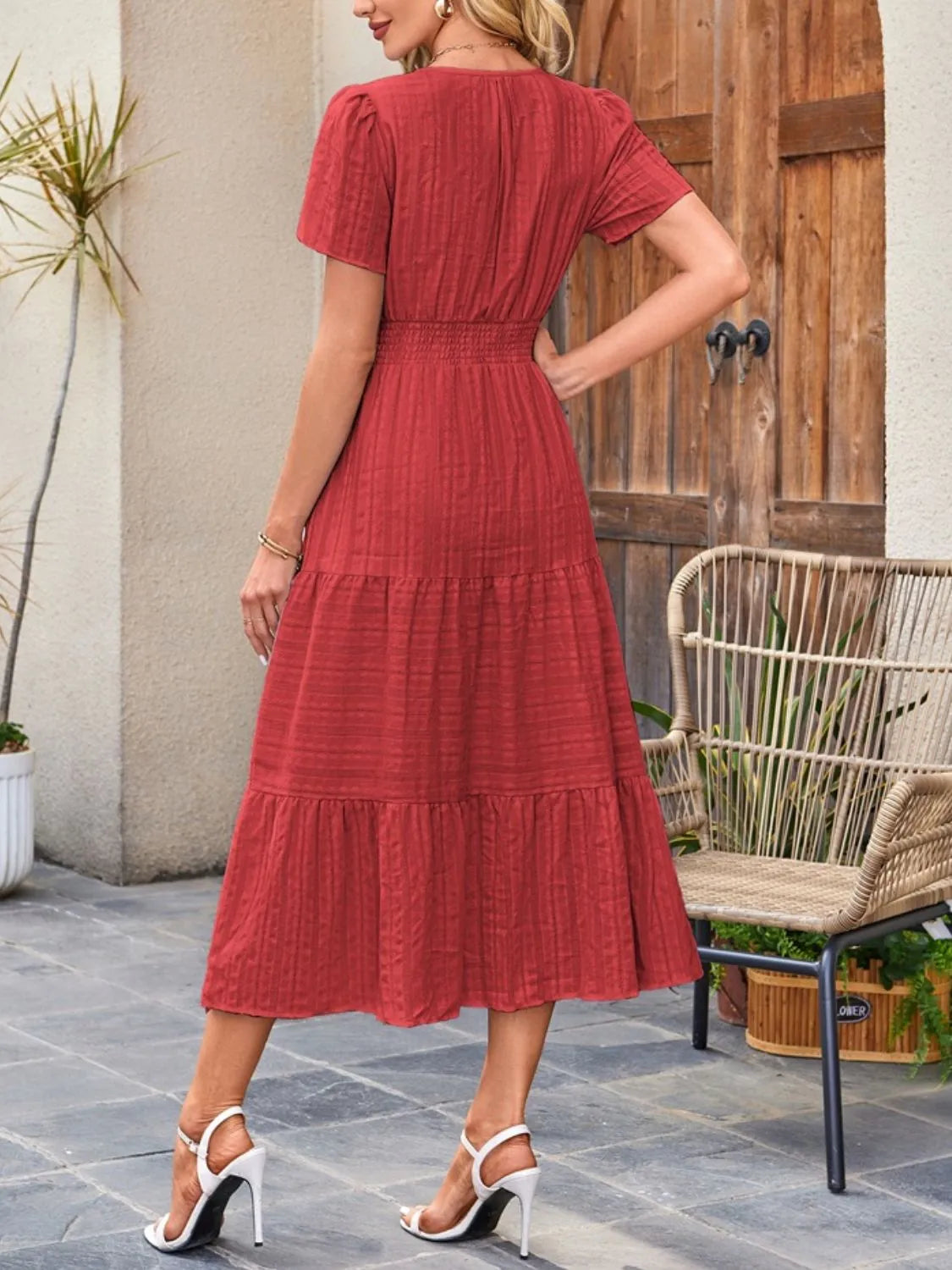 Tiered Notched Short Sleeve Dress by Shopiebay