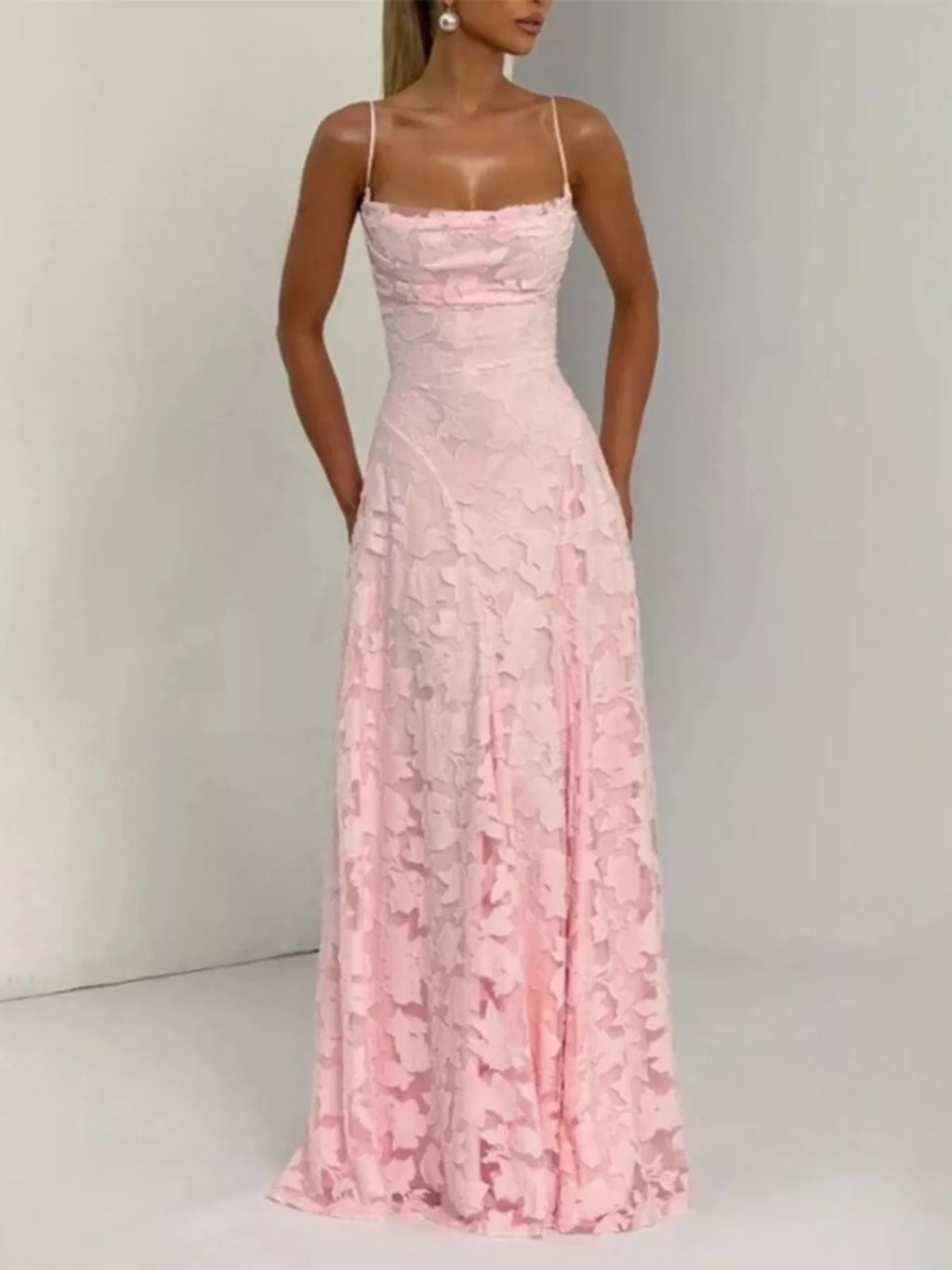 Lace Spaghetti Strap Maxi Dress by Shopiebay