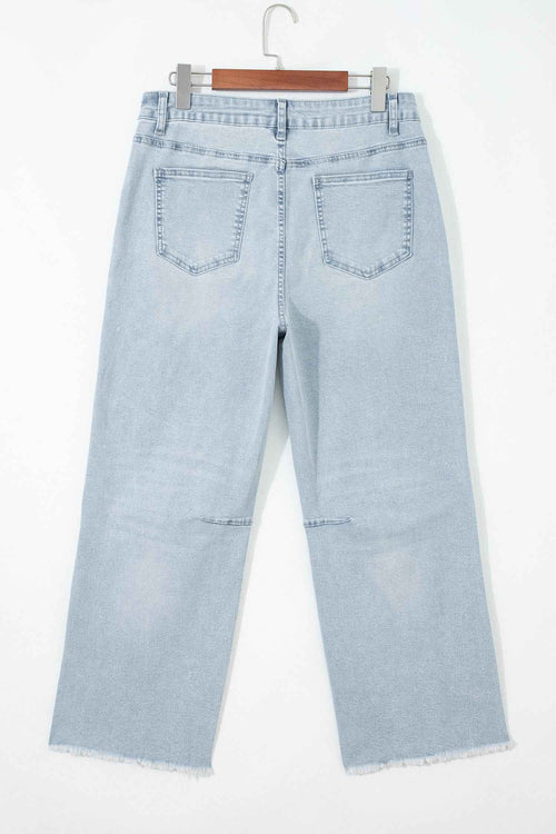 Beau Blue Frayed Cropped Straight Jeans by Wild and Free Boutique