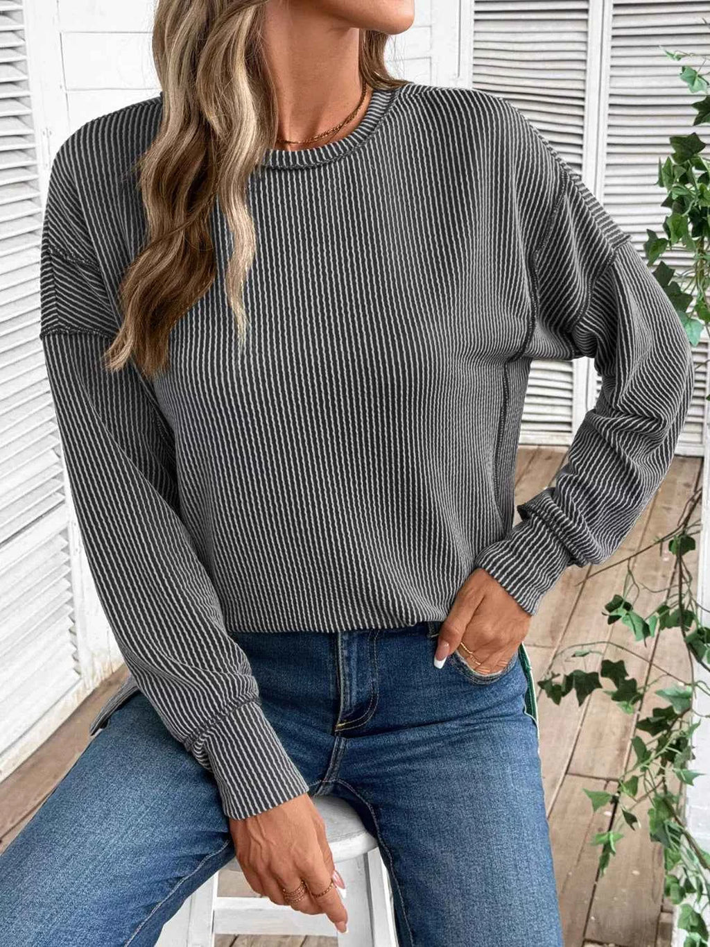 Side Slit Round Neck Sweatshirt