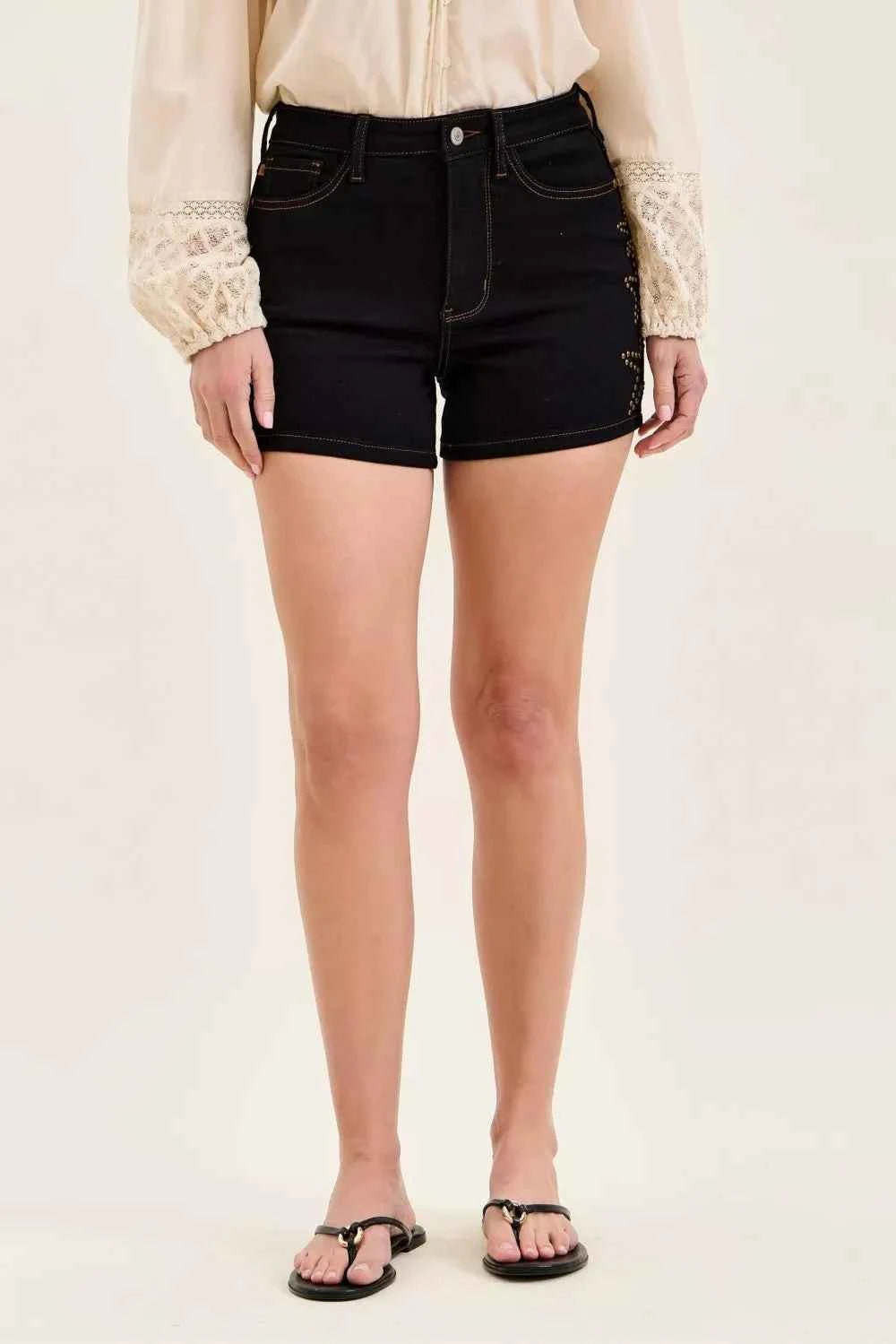 Judy Blue High Waist Slim Denim Short with Star Studded