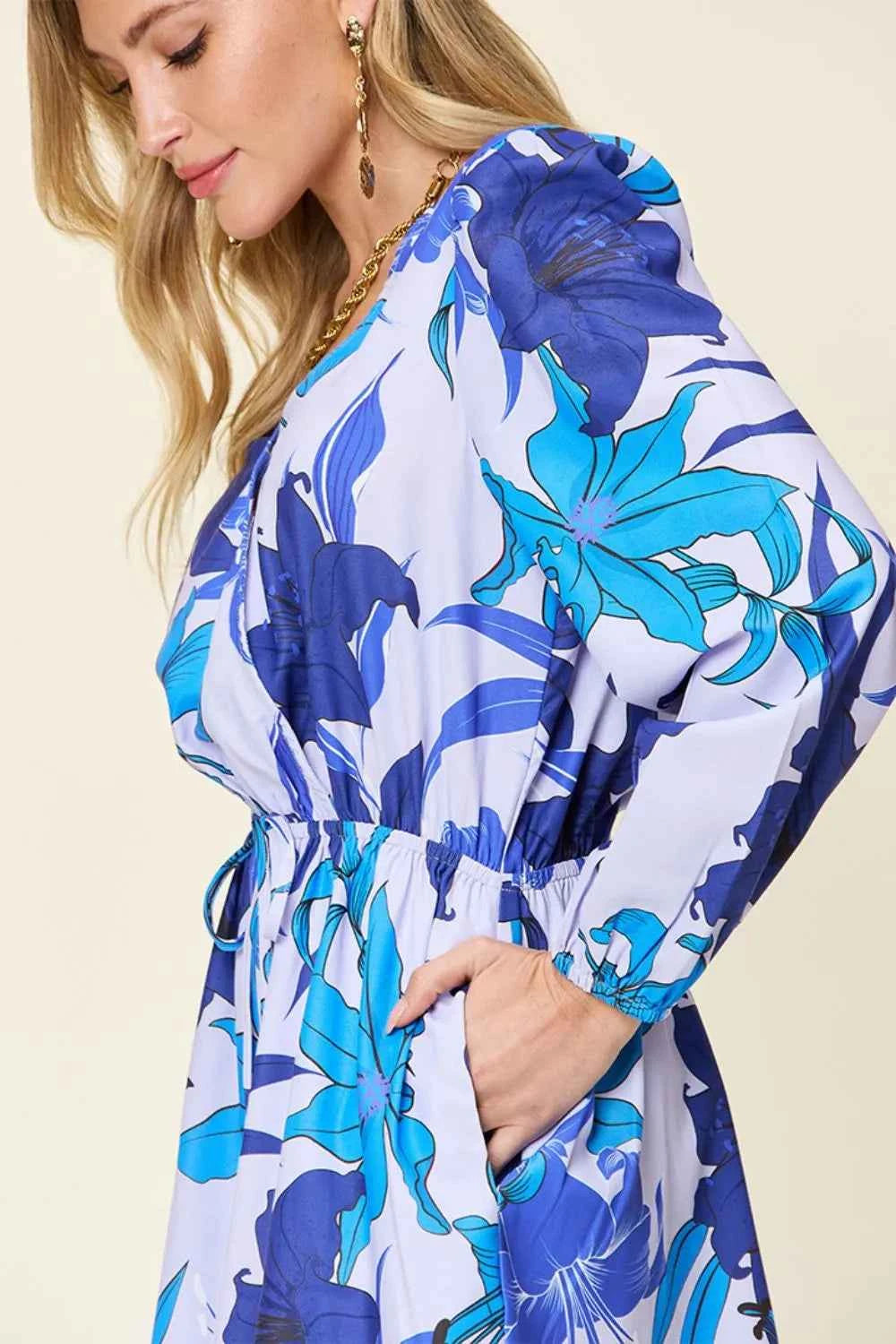 Double Take Full Size Floral Long Sleeve Romper with Pockets