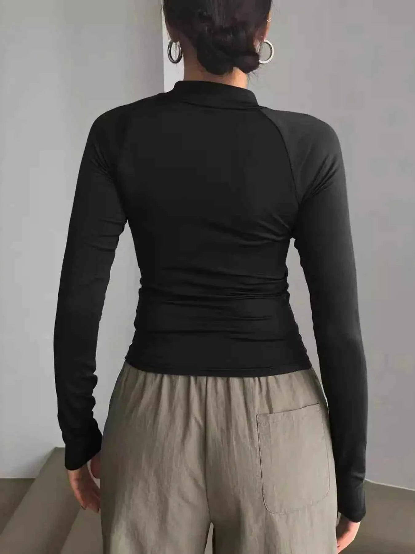 Zip Front Long Sleeve Fitted T Shirt