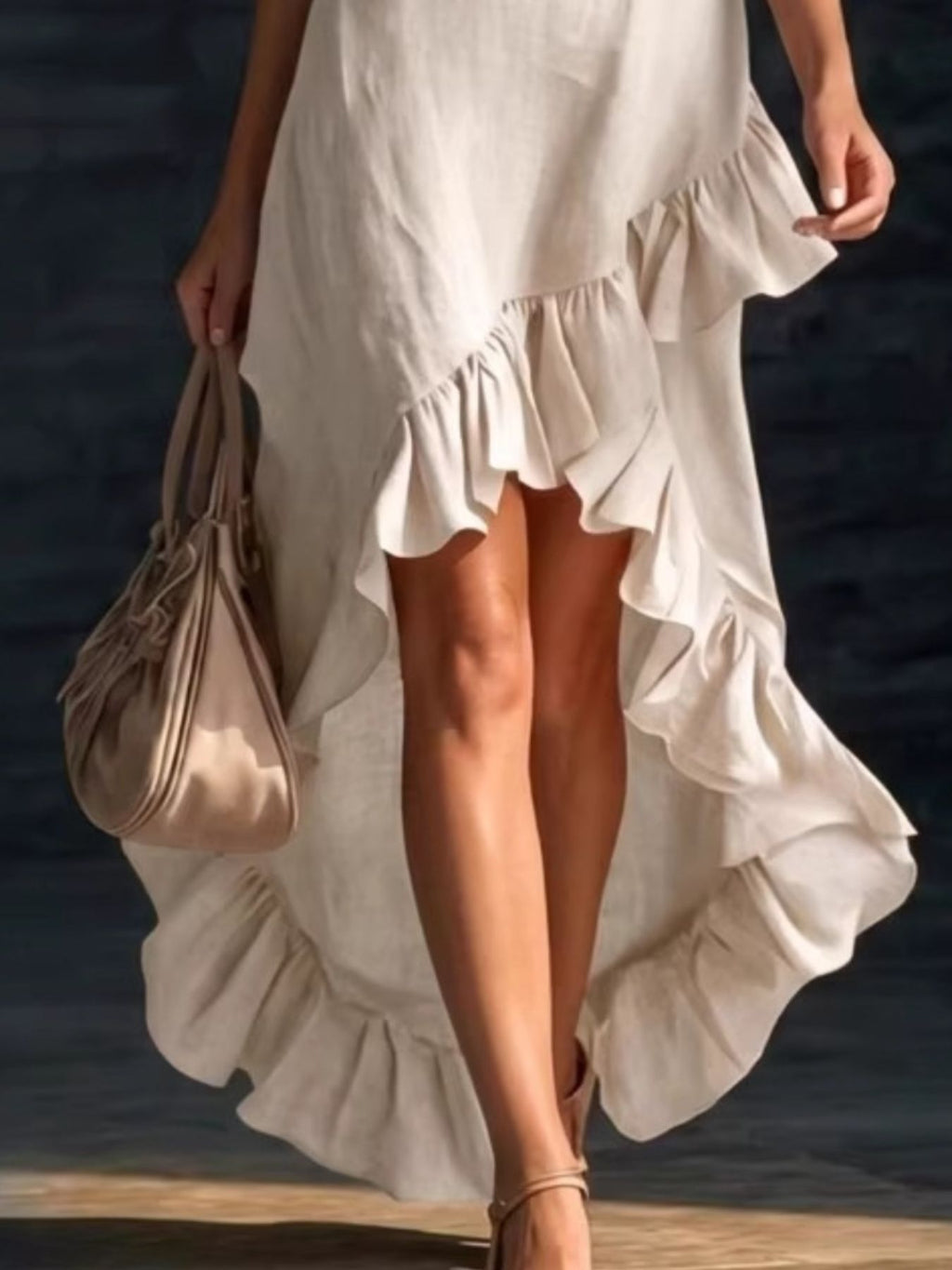 Sleeveless V-Neck Ruffle Hem High-Low Dress by Shopiebay