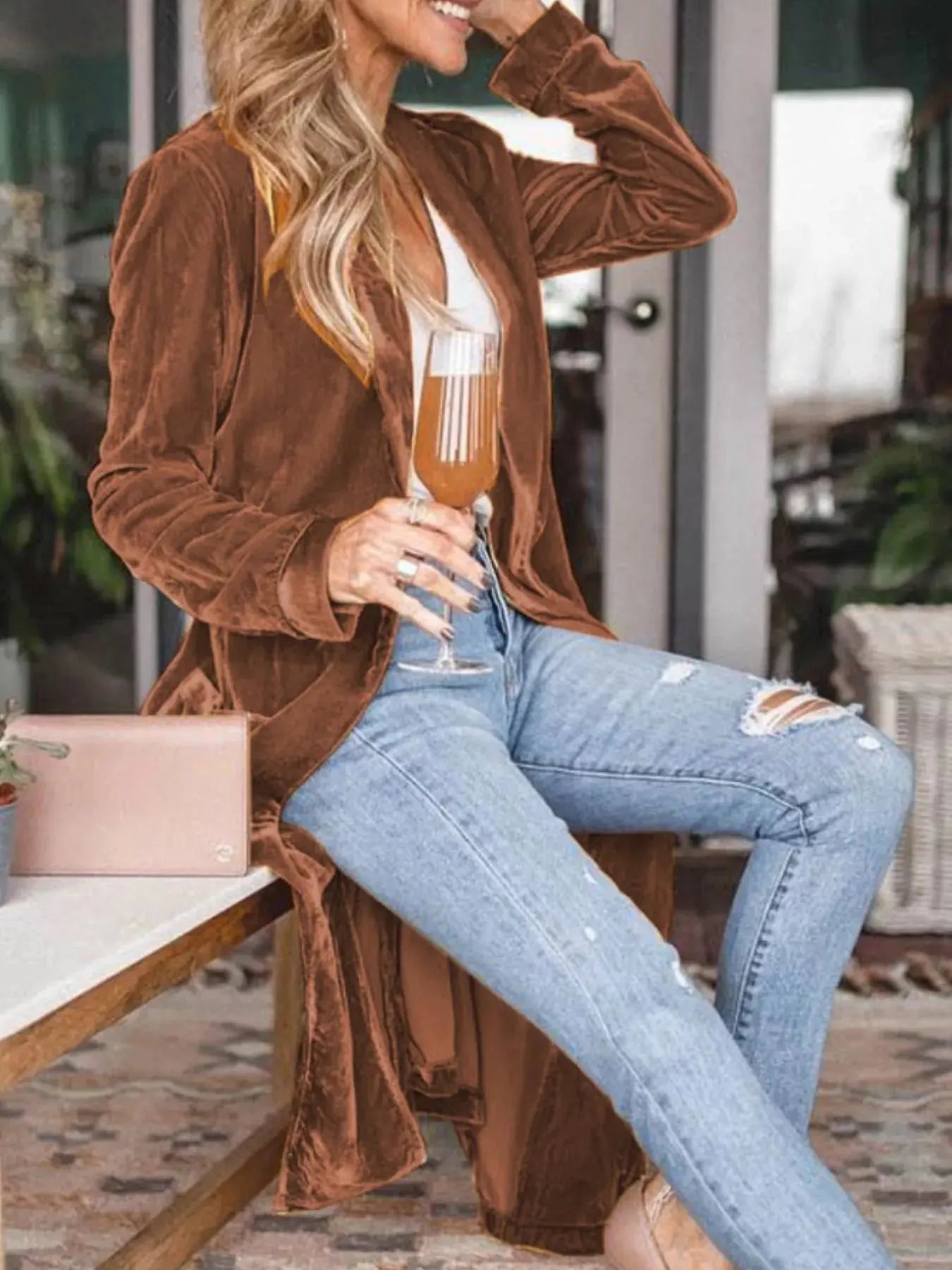Velvet Luxe Open Front Longline Cardigan