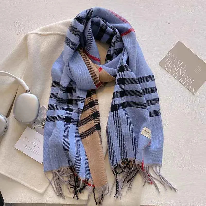 Plaid Fringe Winter Womens Scarf