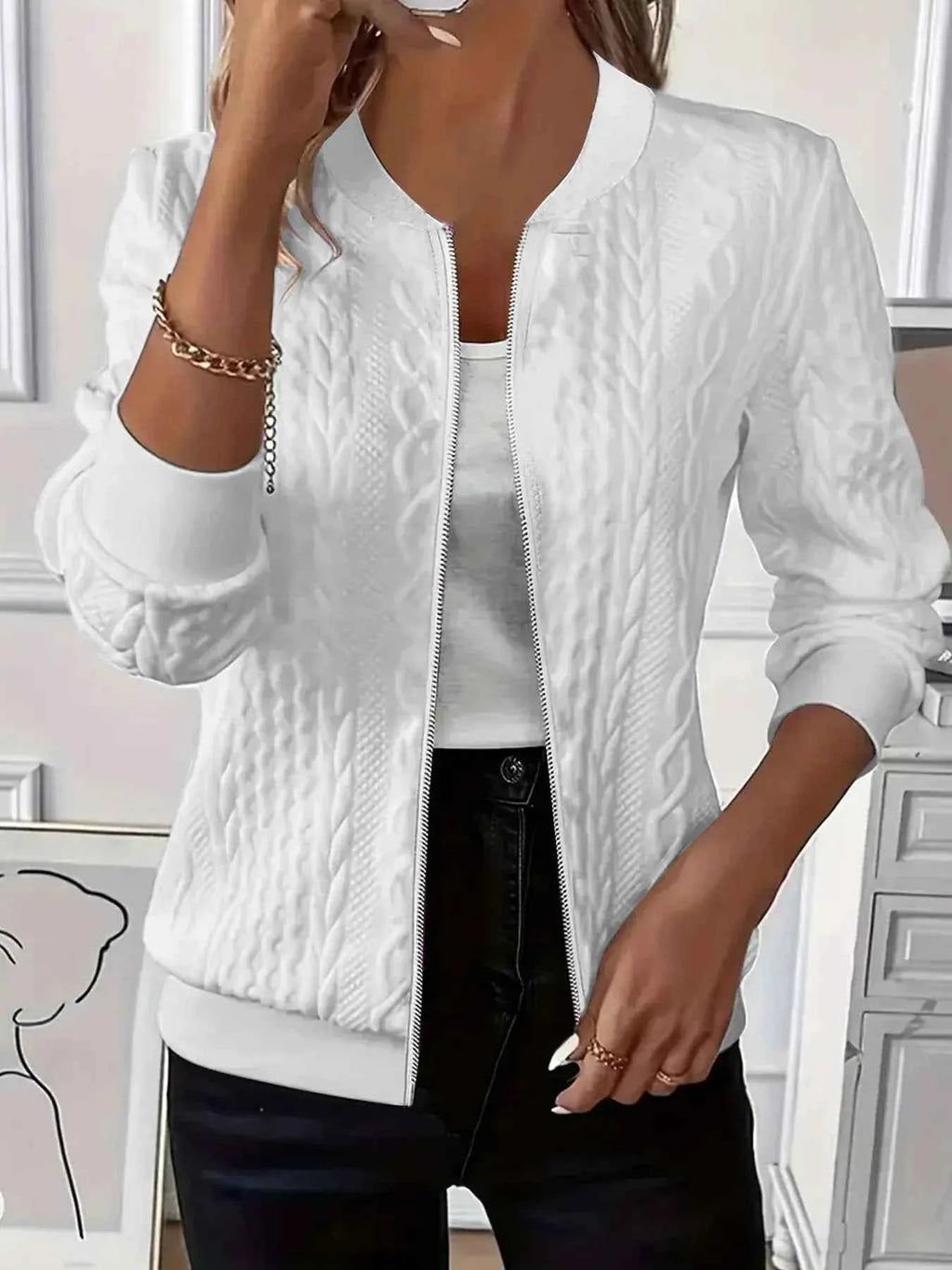 Texture Zip Up Long Sleeve Jacket