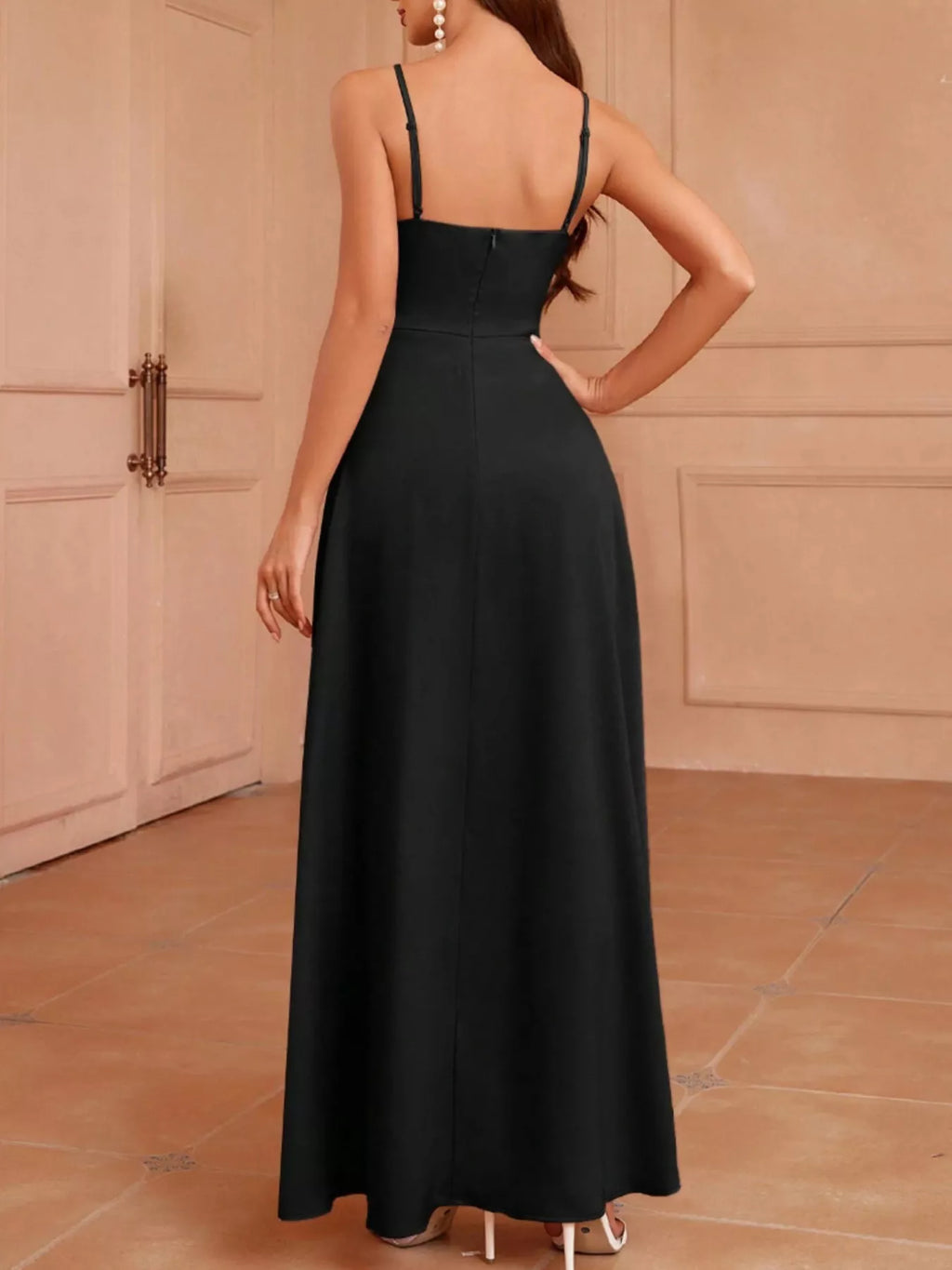 Slit Spaghetti Strap Maxi Dress by Shopiebay