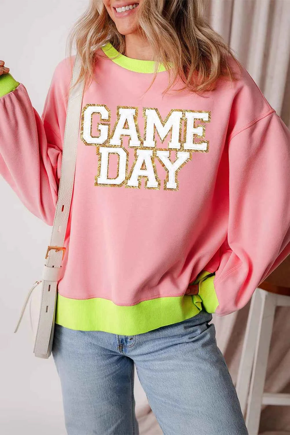 Letter Graphic Round Neck Long Sleeve Sweatshirt