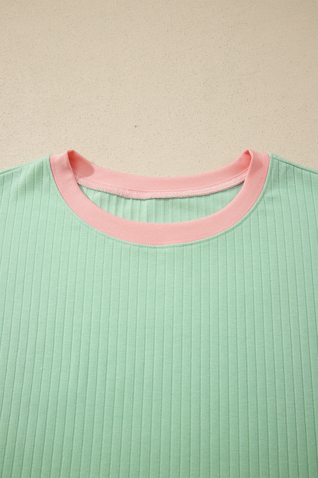 Clearly Aqua Soft Ribbed Color Block Trim Casual Short Set by Dear-Lover Dropshipping