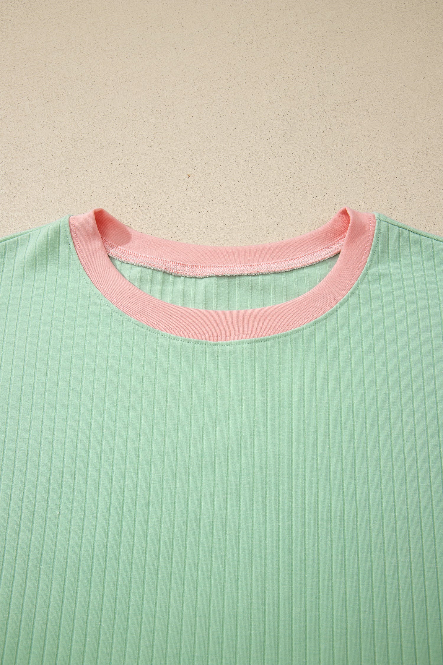 Clearly Aqua Soft Ribbed Color Block Trim Casual Short Set by Dear-Lover Dropshipping