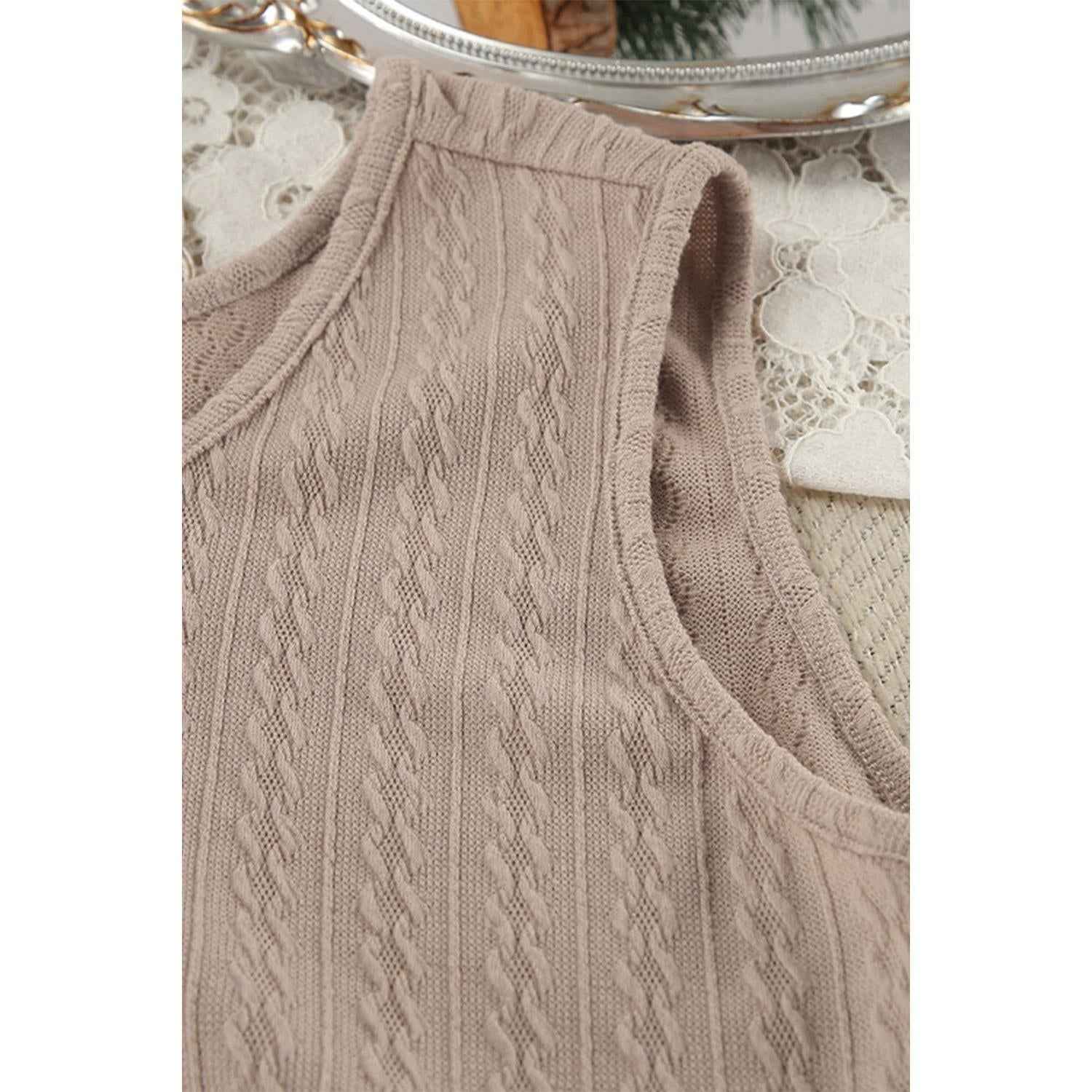 Texture Round Neck Tank, Cardigan and Shorts Set
