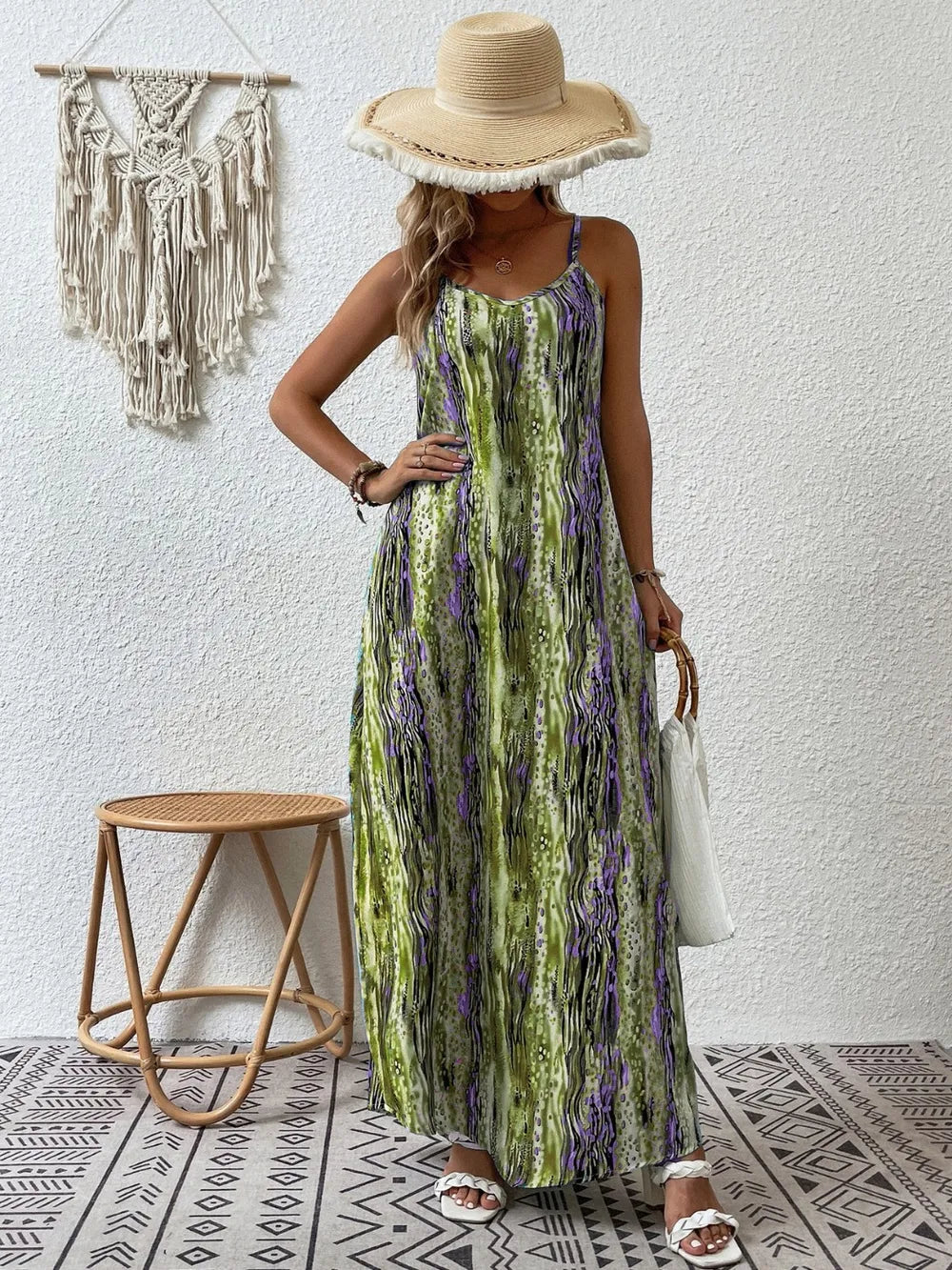 Printed Scoop Neck Maxi Cami Dress by Shopiebay