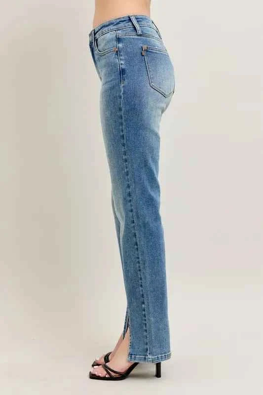 Judy Blue Full Size High Waist Vintage Wash Front Seam & Slit Straight Plus Size