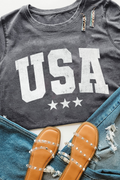 Gray USA Letter Crewneck Tee