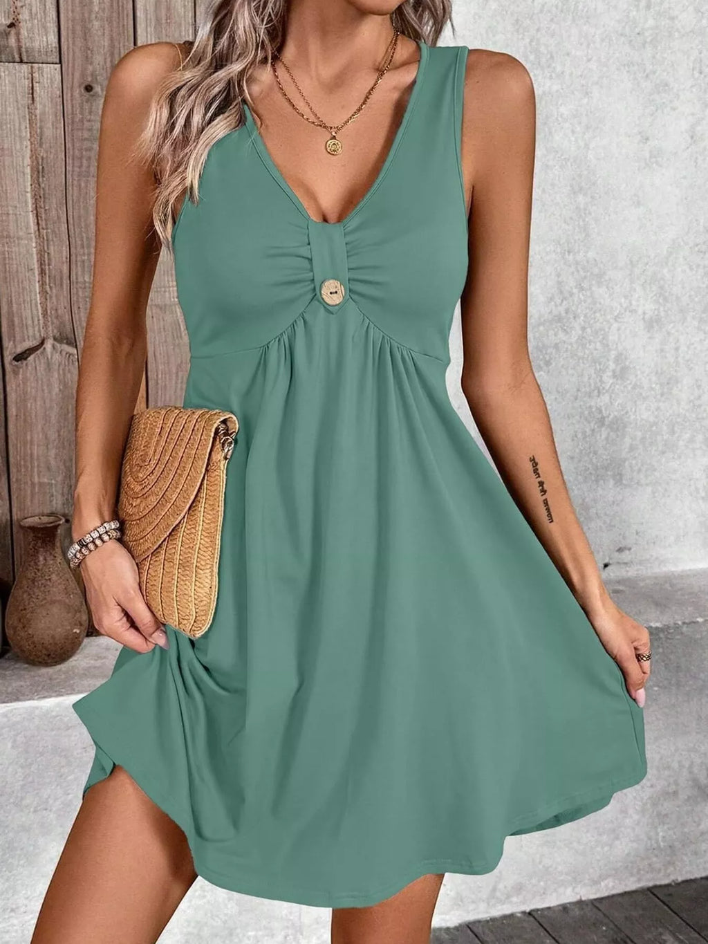 Sleeveless V-Neck A-Line Dress by Shopiebay