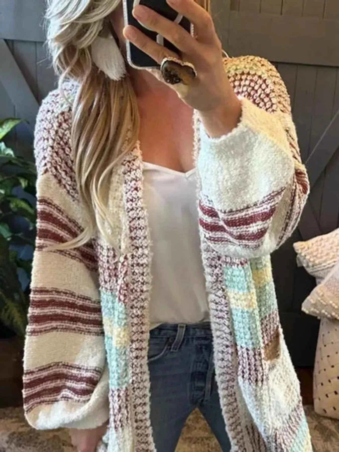 Striped Open Front Longline Cardigan by Be Bliss Boutique