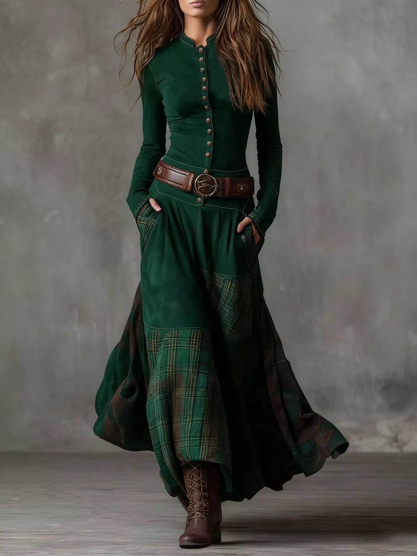 Plaid Button Front Long Sleeve Dress by Shopiebay