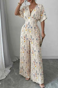 Floral Print Pleated Wide Leg Jumpsuit