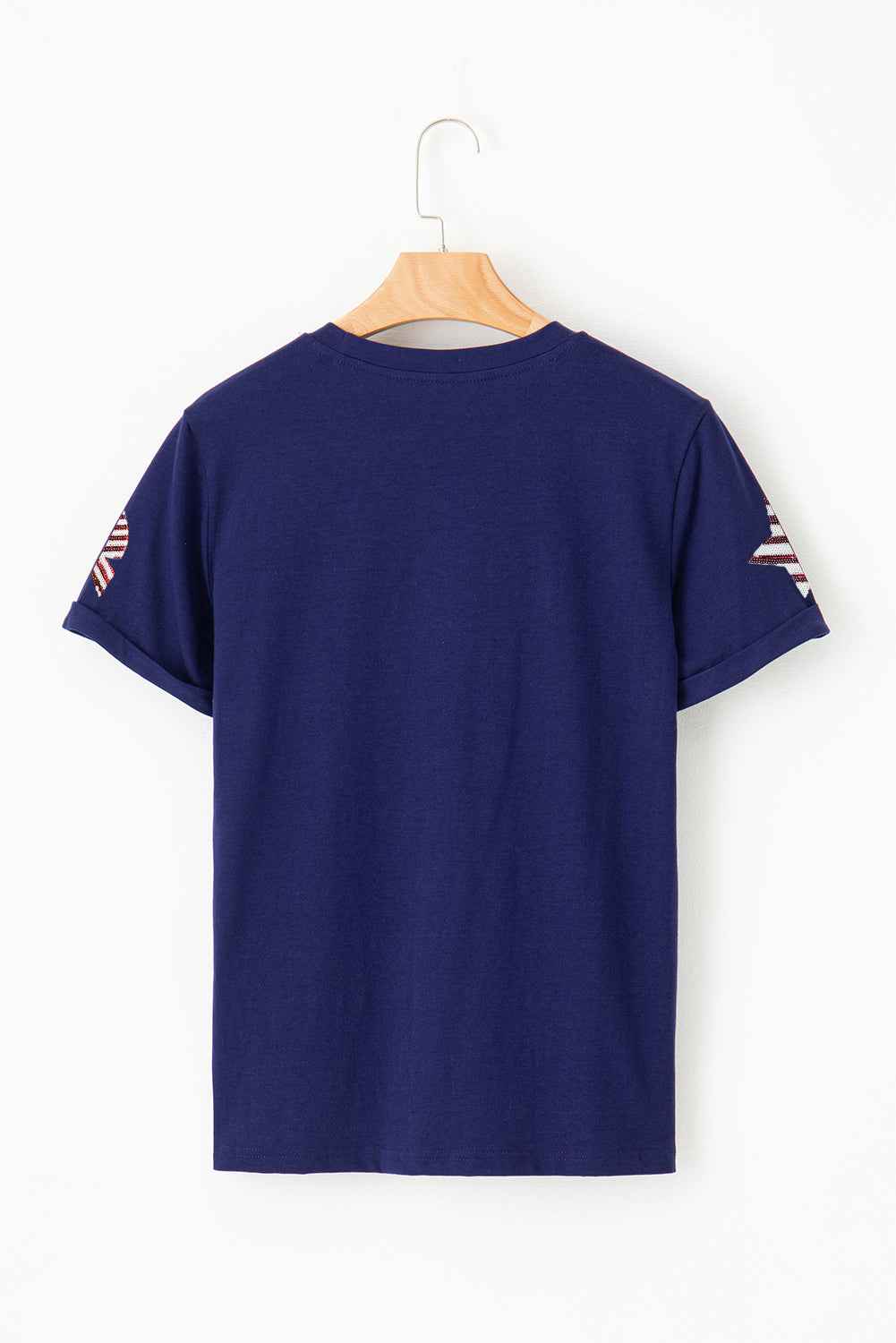 Blue Sequin USA Flag Bow Star Graphic Crewneck T Shirt